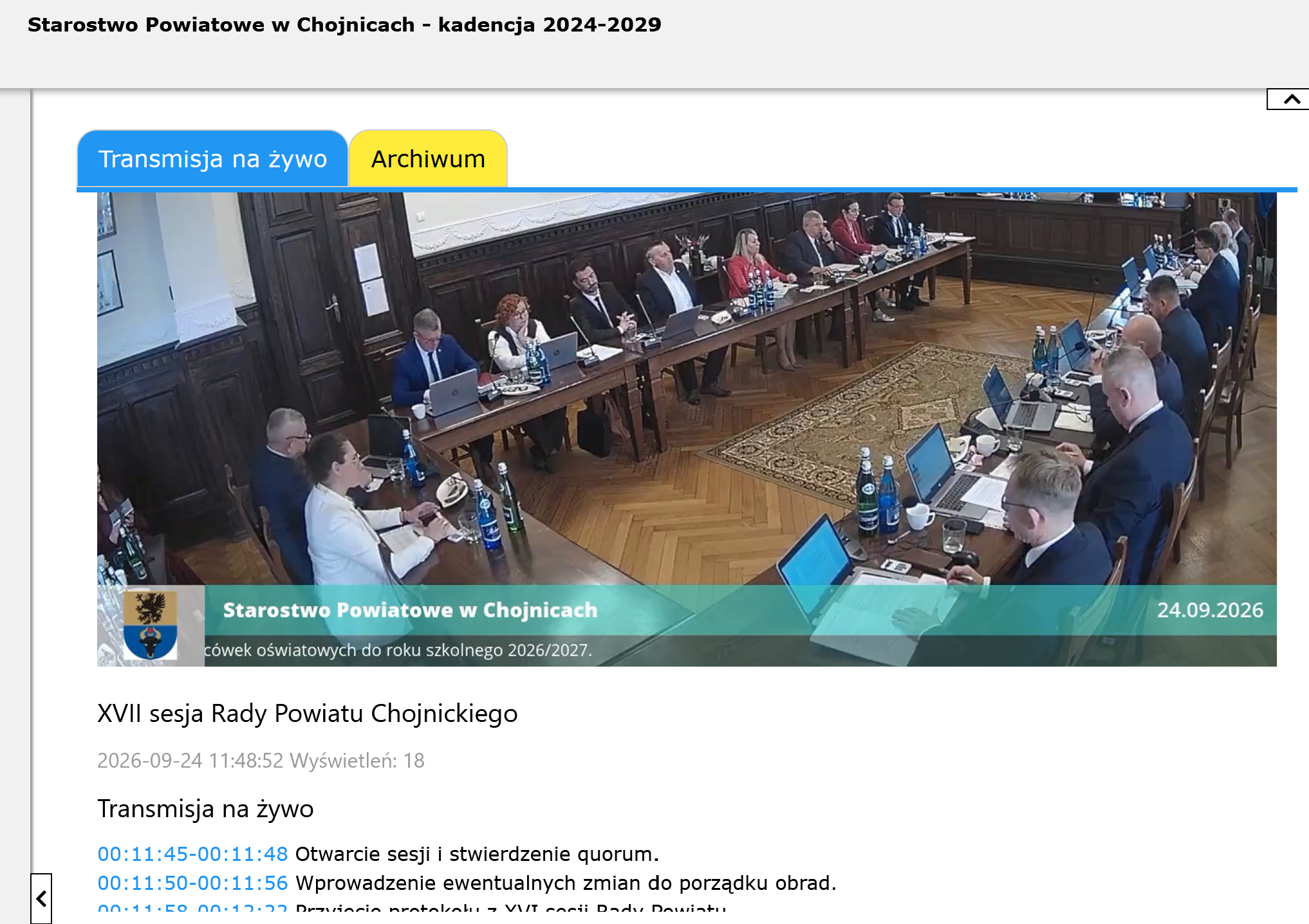 Fotogaleria ze screenami z transmisji i z zapisów transmisji obrad samorządów w pow. chojnickim